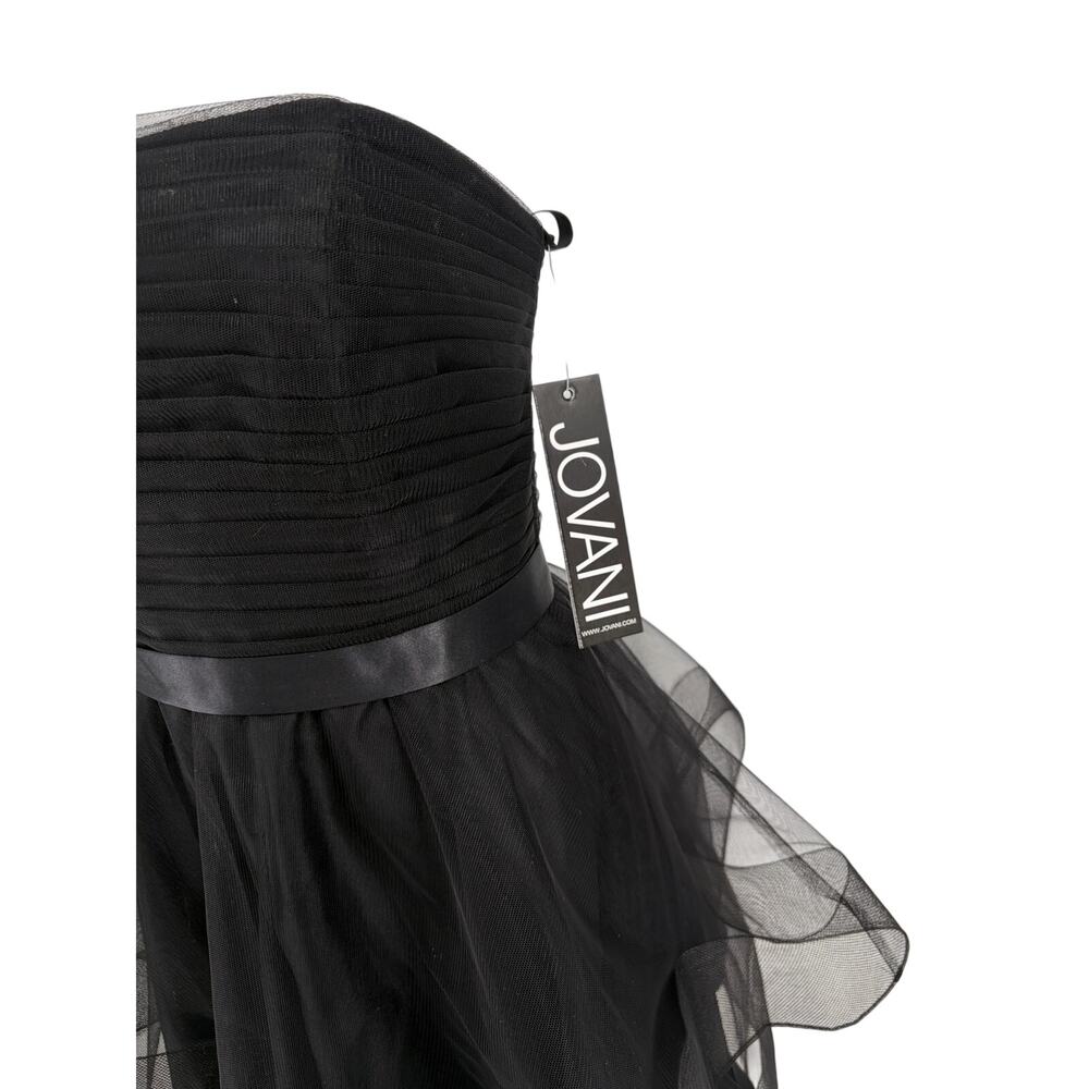 Jovani Black Strapless Ruched Tiered Tulle Fit & Flare Mini Cocktail Dress - Picture 6 of 6